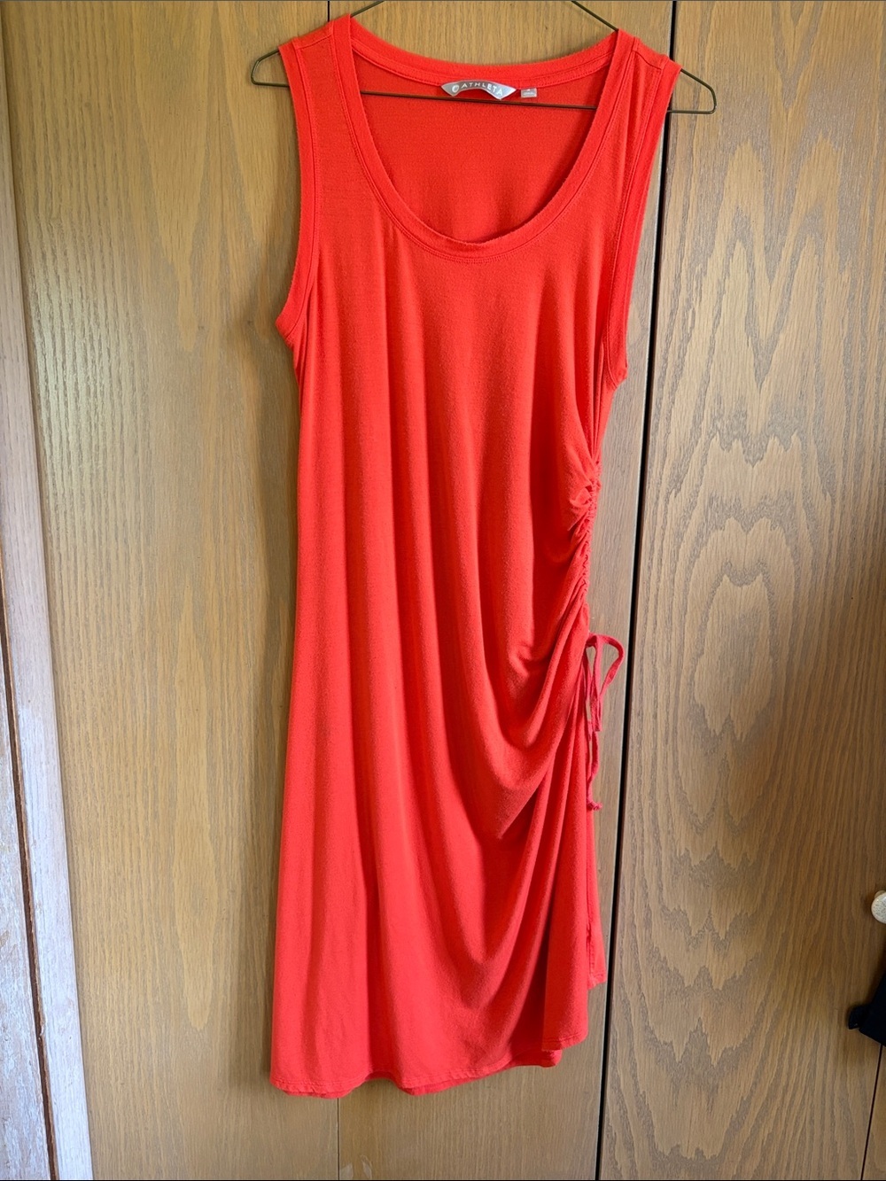 Athleta Bright Red Sleeveless Midi Dress with Side Drawstring
